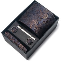 2025 New Design Fashion Brown Paisley Tie Handkerchief Cufflink Set For Men Necktie Clothing Accessories Birthday Present