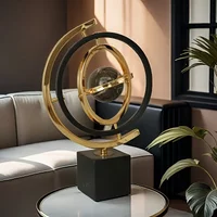 1PC Modern Abstract Metal Globe Sculpture Black & Golden Art Decor with Rectangular Base for Home Office Living Room Study Shelf