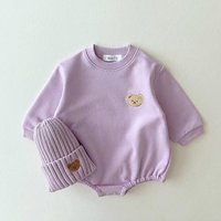 0-2 Jahre Baby Langarm Bären-Sweatshirt-Strampler Süßer Lavendel Übergroßer Frottee-Baumwoll-Strampler für Neugeborene Jungen und Mädchen Baby-Bodysuits