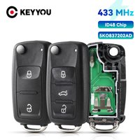 KEYYOU 2 Button Flip Remote Key Fob For VW Beetle Bora Golf Passat Polo Transporter T5 1J0959753AG 434MHz ID48 Chip