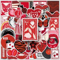50PCS Y2K Red Graffiti Sticker Pack Trendy Creative INS Aesthetic Decorative Decals DIY Stickers for Laptop Notebook Decoration
