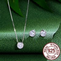 CWWZircons véritable 925 ensemble de bijoux en argent Sterling scintillant rond cubique Zircon Simple collier boucles d'oreilles pour les femmes de mariage ST001