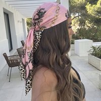Chain Printed Square Scarf For Women Soft Satin Imitation Silk Scarves Bandanas Luxury Hijab Neckerchief Elegant Shawl Wraps