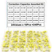 240Pcs 24Values x 10Pcs Correction Capacitor Assorted Kit 100V 102J-105J Polypropylene Safety Plastic Film Capacitors Set