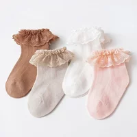 Korean Baby Ruffle Socks Solid Color Cotton Breathable Mesh Socks for Baby Girls Newborn Infant Toddler Kids Socks 0-8years Old