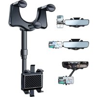 Car Rearview Mirror Phone Holder 360° Retractable Rotatable Cell Phone Holder Clip Mobile Phone GPS Support Phone Mount Stand