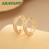 ARAVANT 925 Silver 15mm 18K Gold Cubic Zirconia Round Hoop Earring For Women Fashion Jewelry
