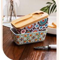 1set of country-style ceramic butter box, retro home kitchen cheese butter refrigerated box, butter dish, gift