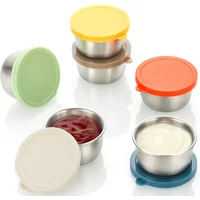 3pcs/set Salad Tomato Sauce Preservation Container Sealed Leak Proof Seasoning Dish with Lid 304 Stainless Steel Gravy Boats