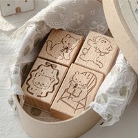 Cartoon Cute Cat Wood Stamp for DIY Hobby Stationery Craft Supplies Scrapbooking Card Making Decoration Seal Material