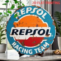 2D Flat, 1pc 2D Flat Print Repsol Racing Team Logo - Vintage Rust Pattern + Vibrant Colors - Industrial Vintage Wall Decor, Iron