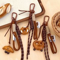 Cute Bread Keychain Croissant Pretzel Donut Bag Charm with Braided Rope