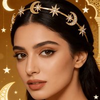 1PC Ramadan Fashion Sun Goddess Double-layer Headband, Hexagram Star & Moon Alloy Crystal Hair Hoop, Baroque Hair Accessory