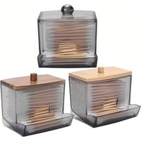 Acrylic Cotton Swab Holder with Bamboo Lid Clear Dispenser Bathroom Containers Canister Cotton Swab Holder Bathroom Accessories