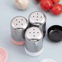 5-hole Salt Shaker with Dust Cover Stainless Steel Mini Seasoning Bottle Kitchen Tool Condiments Storage Condiment Jar Kitchen