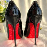 Star Style Luxury Shoes for Women Red Shiny Bottom Pumps Brand Large Size High Heels Women Sexy Party Pointed Toe Wedding Shoes