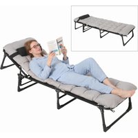 Lit de camping pliable avec matelas et oreiller, lit pliant inclinable 4-en-1 réglable, cadre métallique robuste pour l'extérieur, l'intérieur, la maison, le bureau, les voyages, la chambre d'amis