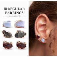 Natural Irregular Gemstone Earrings Aquamarine Garnet Quartz Ladies' Earrings Luxurious Quality Jewelry Girls' Gifts
