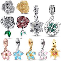 Charms 925 Silver Roses & Lucky Four-Leaf Clover Charms Beads Fits 3mm Original Bracelet Necklace Womens DIY Fine Jewelry Gifts