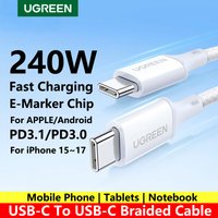 UGREEN 240W USB Type C To Type C Cable 1m 2m Braided 100W PD Fast Charging Data For Apple 17 iPad Macbook phone charger Android