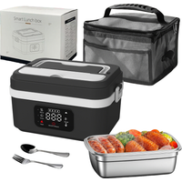 1L Tragbare Elektrische Lunchbox 60W Schnellheizung Wiederaufladbarer 4000mAh Akku Typ C LED-Display 304 Edelstahl Speisenwärmer Bento-Box für Büro, Auto, Reisen, Camping, Mahlzeiten im Freien