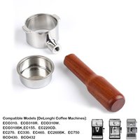 51mm Bottomless Portafilter 2 Ears for Delonghi ECP3420/BCO430/EC260 | Stainless Steel Filter Basket and wood/ABS Handle