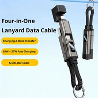4 In 1 Digital Display Braided Data Cable Keychain With LED Smart Display For IPhone And Android Phones 65W Super Fast Charging
