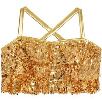 6-16 Y Metallic Camisole Kids Girls Glittery Sequins Tiered Ruffles Crop Top Cheerleading Ballet Jazz Dance Performance Costume