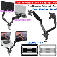 Dual Monitor Stand/Laptop Tray Full Adjustable Expandable Display Bracket Monitor Arm Desk Mount for 13~32 Inch Computer Screens