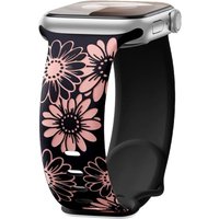 Strap For Apple Watch Band 42mm 46mm 44mm 45mm 41mm 40mm Flower Engraved Correa Bracelet wristband Series 11 10 9 8 7 SE 6 5