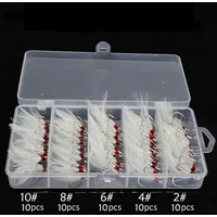 50pcs Feathered Treble Hooks Set Dressed Triple Hook Strong Pull Lure Fishing Hook with Feathers Fishing Accessories