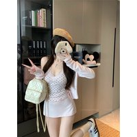 Women's Spring 2026 Three-Piece Set Sweet Spicy Short Knitted Cardigan Polka Dot Strap Vest Skirt Korean Style Fashion