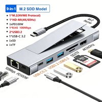 KEBIDUMEI 8-in-1 M.2 SSD HUB USB C Docking Station M.2 SATA NVME SSD Type C to HDTV 4K60Hz USB 3.2 Splitter SD/TF Reader For PC