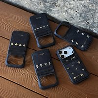 Fashion Black Denim Stereoscopic Metal Stars Heart Card Pocket Insert Card Phone Cover Case For iPhone 17 16 15 14 13 Pro Max