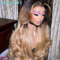 400 Density Ombre Blonde Body Wave Glueless 360 HD Transparent Lace Frontal Wigs 36 Inch Brazilian Remy Human Hair Wigs VLAVLUXE