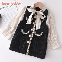 Bear Leader – robe princesse en Patchwork pour filles, Costumes de fête à la mode, avec nœud papillon, tenues décontractées pour bébés de 2 à 7 ans, nouvelle collection 2026