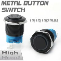 12/16/19/22mm High Head Metal Black With LED Light Waterproof Button Momentary Latching Switches With Power Mark 12V 24V 220V