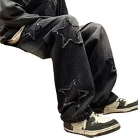 Asian Size American Hiphop Star Jeans Men Pants Men's High Street Trendy Brand Loose Straight Leg Wide Leg Pants Jeans Men Pants