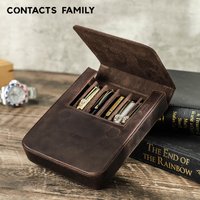 CONTACT'S FAMILY Handmade Fountain Pen Case Genuine Leather Holder Pencil Pouch Retro Pen Box Organizer School Office Men Women