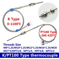 1100 degree K/PT100 Type Ungrounded 1mm-6mm/Threads Size M8*1.25/M10*1.25 Controller Sheathed Thermocouple Temperature Sensor