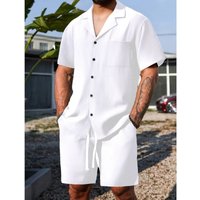 New Men's Summer Casual Sport 2 Piece Sets Fashion Cotton Linen Short Sleeve Shirt and Shorts Suit Men Loose Sport Shirt Outfits