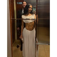 Kliou Mesh Patchwork 2 Piece Set Woman Pearls Chain Decoration Backless Tank Tops+Ruched Long Skirts Prom Party Elegant Outfits