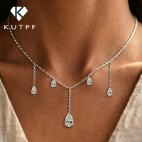 Teardrop Moissanite Tassel Necklace for Women S925 Silver 0.5/2Carat Pear Cut Lab Diamond Long Drop Charm Neckchain with GRA