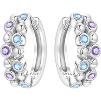 PANPOKI S925 Sterling Silver Purple Blue Zircon Earring Hoop Earring Women Jewelry Original Trendy Anniversary Gifts