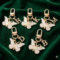 Personalized Butterfly Keychain with Initial Letter, Custom Gold Name Key Ring Bag Charm, Metal Butterfly Pendant Keychain for W