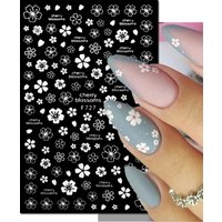 3d Nail Art Stickers White Cherry Blossom Flowers Leaves Adhesive Sliders Decals For Nails Tips Decorations Manicures