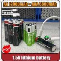 New AA 12000mAh+AAA 6800mAh Rechargeable Batteries Lithium-ion 1.5V AA Rechargeable Batteries 1.5V AAA Battery with USB-C Cables