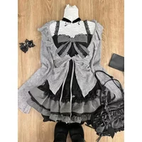 Sweet Lolita Frühherbst Dreiteiler-Set, Schnür-Cardigan mit Rüschen, Sexy Slim-Fit Trägerloses Oberteil, Hochgeschnittener Raffhalter-Rock