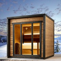 Custom Made Modern Cubic Design 6 Person Outdoor Sauna Room Canadian Hemlock for Outdoor Use