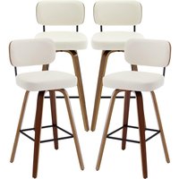 Bar Stools Set of 4, 29" Upholstered Faux Leather Barstools with Back and Bent Wood Legs, Mid Century Modern Bar Chair Is